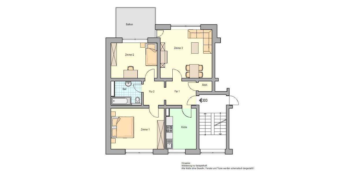 Schöne 3,5-Raum-Wohnung im 1. Obergeschoss mit Balkon, Nähe U-35 3 zimmer