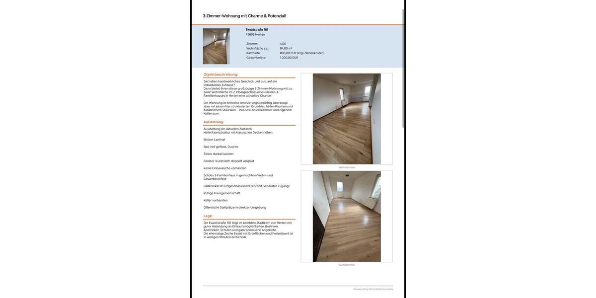 Etagenwohnung Herten - 4 Zimmer, 84 m&sup2;, 1.000&euro; | Angebot:27540254