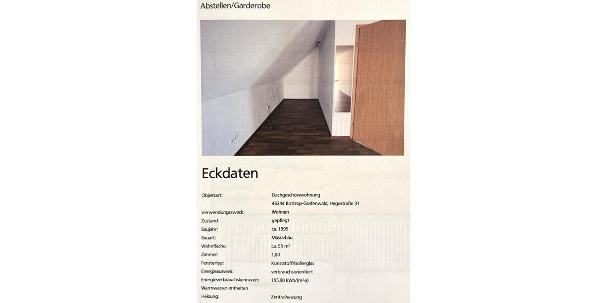 Ruhige 1-Zimmer-Dachgeschosswohnung in Bottrop-Grafenwald 1 zimmer