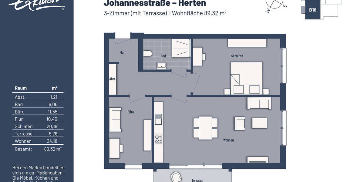 Etagenwohnung Herten Westerholt - 3 Zimmer, 89 m&sup2;, 359.000&euro; | Angebot:24043655