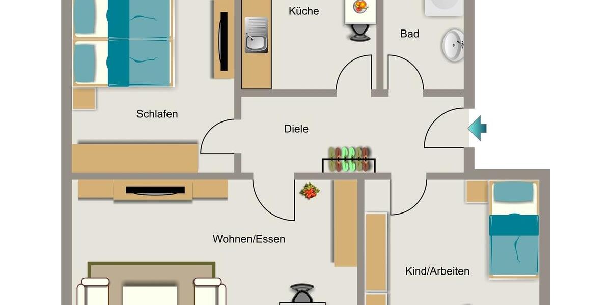 Dachgeschoßwohnung Duisburg Hamborn - 3.5 Zimmer, 70 m&sup2;, 321&euro; | Angebot:26595023