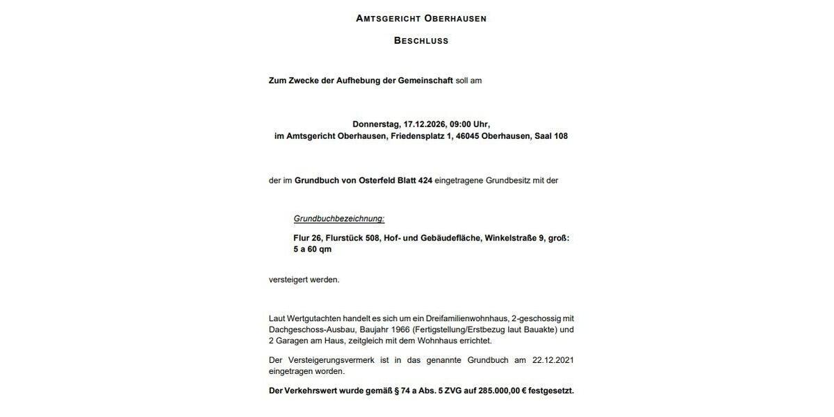 Mehrfamilienhaus, Wohnhaus Oberhausen Osterfeld - 285.000&euro; | Angebot:27502967