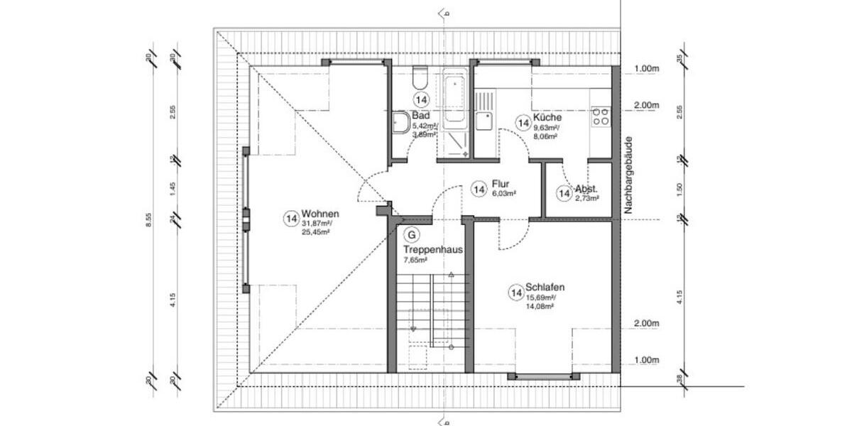Dachgeschoßwohnung Witten Heven - 2 Zimmer, 61 m&sup2;, 485&euro; | Angebot:25213005