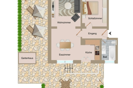 Möblierte Erdgeschosswohnung mit Stellplatz und Terrasse 2.5 zimmer