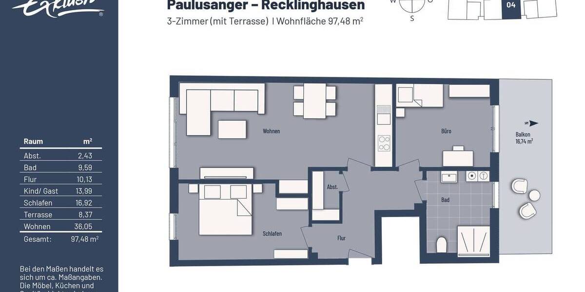 Etagenwohnung Recklinghausen Stadtmitte - 3 Zimmer, 97 m&sup2;, 439.000&euro; | Angebot:23884279