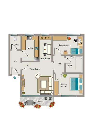 Erdgeschoßwohnung Bottrop Ebel - 3.5 Zimmer, 73 m&sup2;, 643&euro; | Angebot:25725435