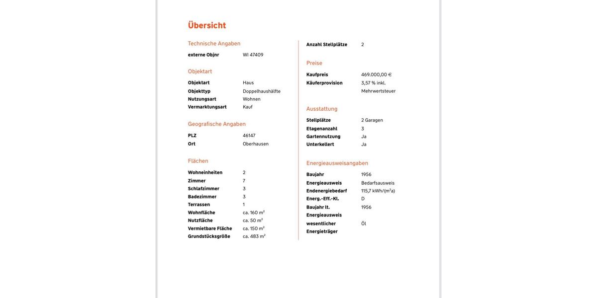 Mehrfamilienhaus, Wohnhaus Oberhausen Schmachtendorf - 7 Zimmer, 160 m&sup2;, 469.000&euro; | Angebot:26429373