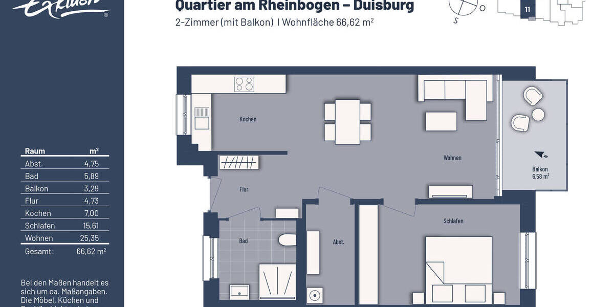 Etagenwohnung Duisburg Buchholz - 2 Zimmer, 66 m&sup2;, 290.000&euro; | Angebot:19365647