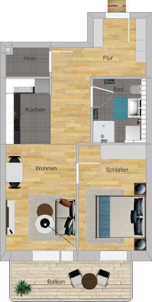 2 Zimmer Wohnung mit Süd-Balkon inkl. Nobilia EBK in Wuppertal - Uellendahl. Ideal für 1 Person.