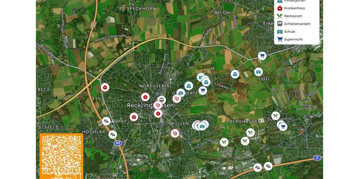 Etagenwohnung Recklinghausen Berghausen - 2 Zimmer, 57 m&sup2;, 441&euro; | Angebot:23555884