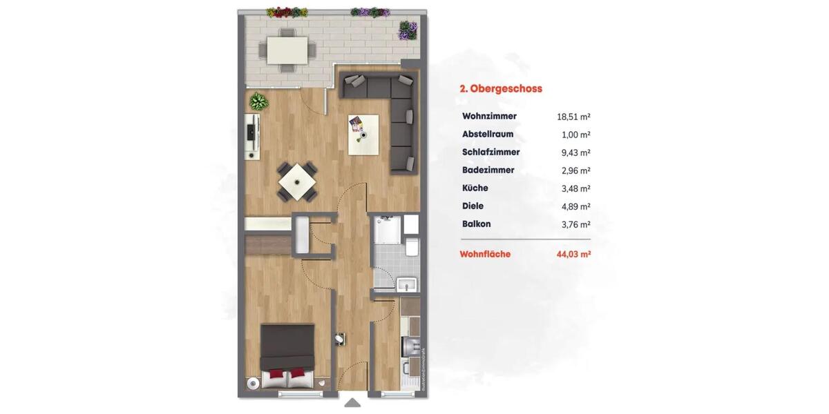 Etagenwohnung Gladbeck Brauck - 2 Zimmer, 44 m&sup2;, 650&euro; | Angebot:24767200