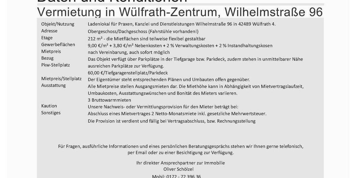 Gewerbeobjekt Wülfrath Innenstadt - 5 Zimmer, 212 m&sup2;, 1.908&euro; | Angebot:25667988