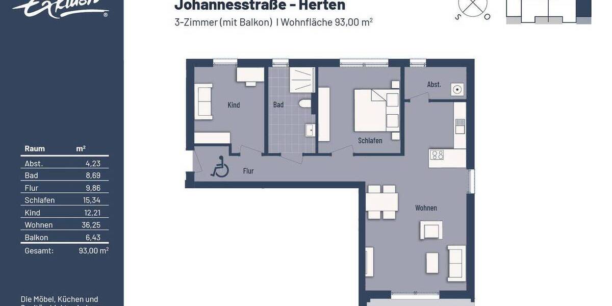 Etagenwohnung Herten Westerholt - 3 Zimmer, 93 m&sup2;, 365.000&euro; | Angebot:24043667
