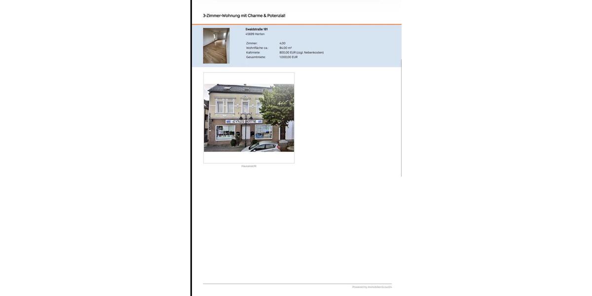Etagenwohnung Herten - 4 Zimmer, 84 m&sup2;, 1.000&euro; | Angebot:27540254