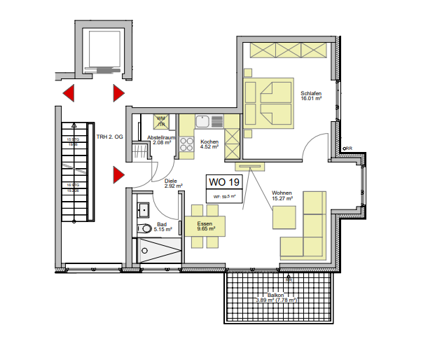 Etagenwohnung Duisburg Hochheide - 2 Zimmer, 60 m&sup2;, 750&euro; | Angebot:25896556