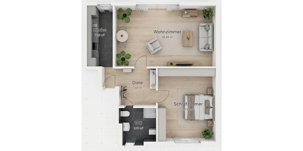 Dachgeschoßwohnung Gladbeck - 2 Zimmer, 55 m&sup2;, 450&euro; | Angebot:26271942