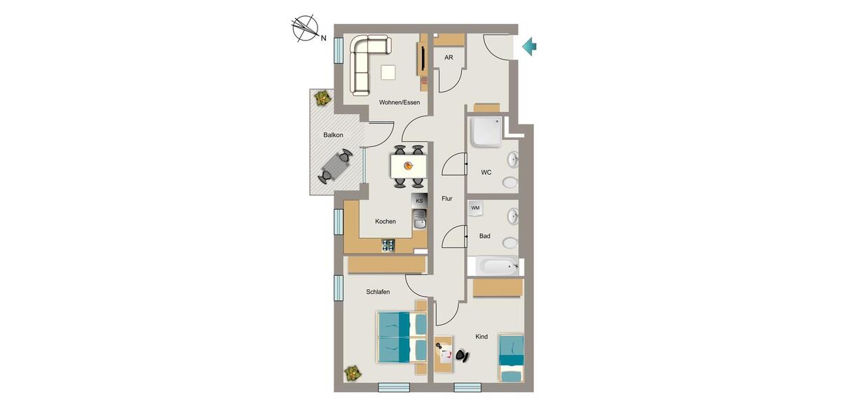 Etagenwohnung Bochum Wiemelhausen - 3 Zimmer, 92 m&sup2;, 1.284&euro; | Angebot:26139258