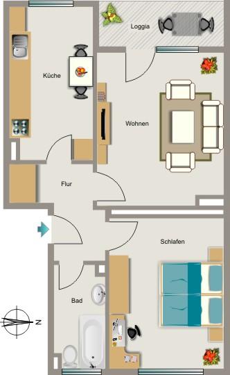 Etagenwohnung Gelsenkirchen Resse - 2.5 Zimmer, 58 m&sup2;, 418&euro; | Angebot:24746061