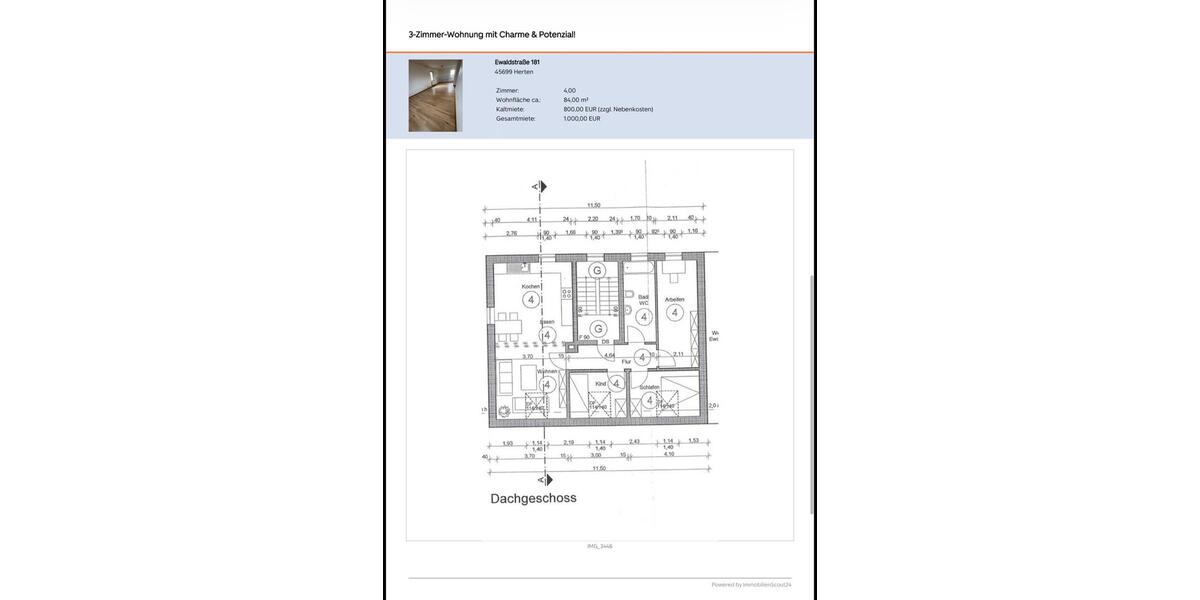 Etagenwohnung Herten - 4 Zimmer, 84 m&sup2;, 1.000&euro; | Angebot:27540254